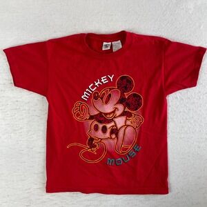 Disney‎ Mickey Mouse T-Shirt Kids Size 7/8 Red Vintage Graphic Short Sleeve Tee